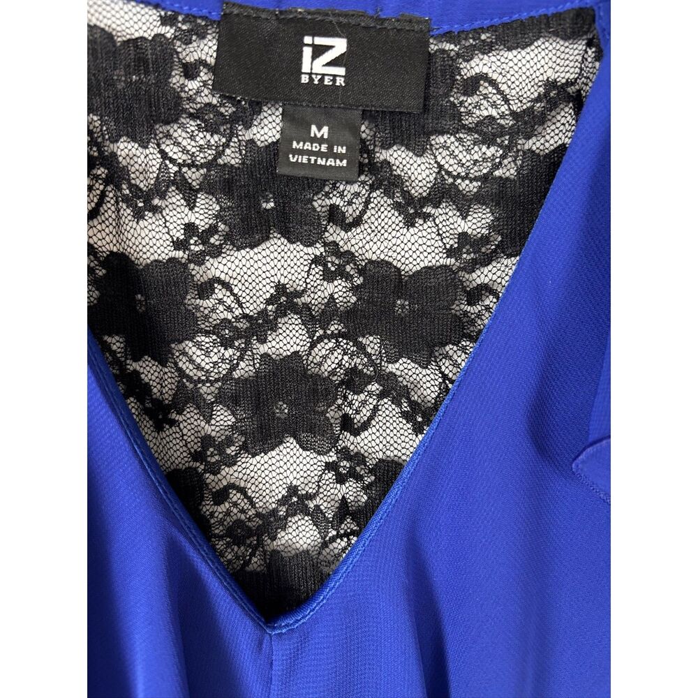 IZ Byer Royal Blue Ruffle Sleeveless Blouse with Black Lace Back Juniors M - Picture 3 of 6